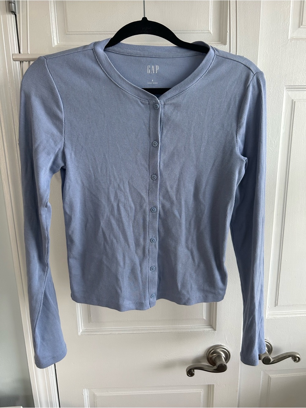 GAP Dusty Blue Ribbed Button-Front Cardigan - Picture 2 of 6